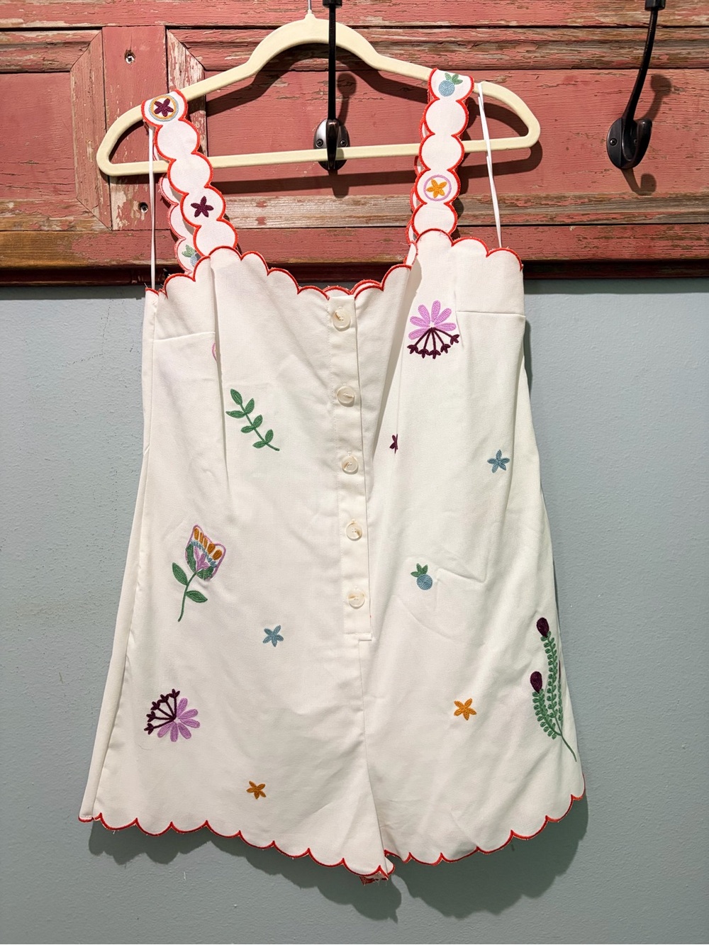 MARBLE White Embroidered Scallop-Strap Camisole Romper